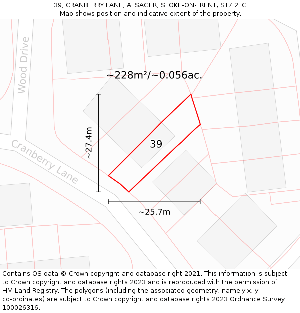 39, CRANBERRY LANE, ALSAGER, STOKE-ON-TRENT, ST7 2LG: Plot and title map