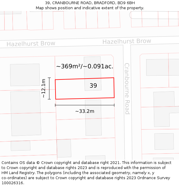 39, CRANBOURNE ROAD, BRADFORD, BD9 6BH: Plot and title map