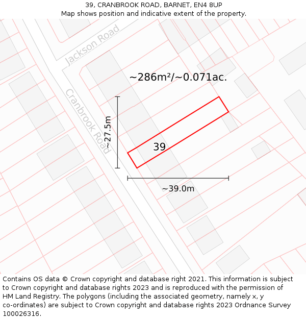 39, CRANBROOK ROAD, BARNET, EN4 8UP: Plot and title map