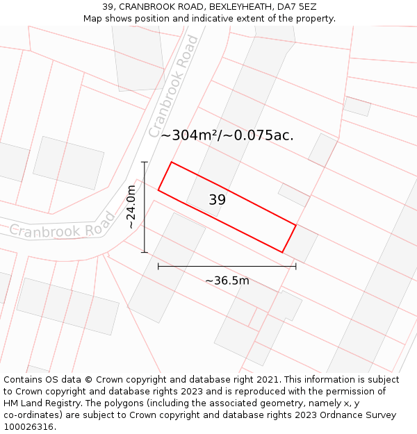 39, CRANBROOK ROAD, BEXLEYHEATH, DA7 5EZ: Plot and title map
