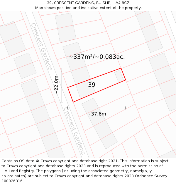39, CRESCENT GARDENS, RUISLIP, HA4 8SZ: Plot and title map