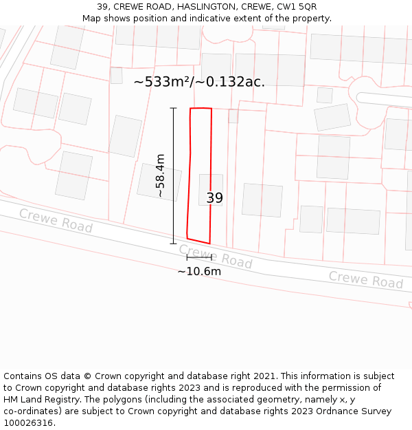 39, CREWE ROAD, HASLINGTON, CREWE, CW1 5QR: Plot and title map