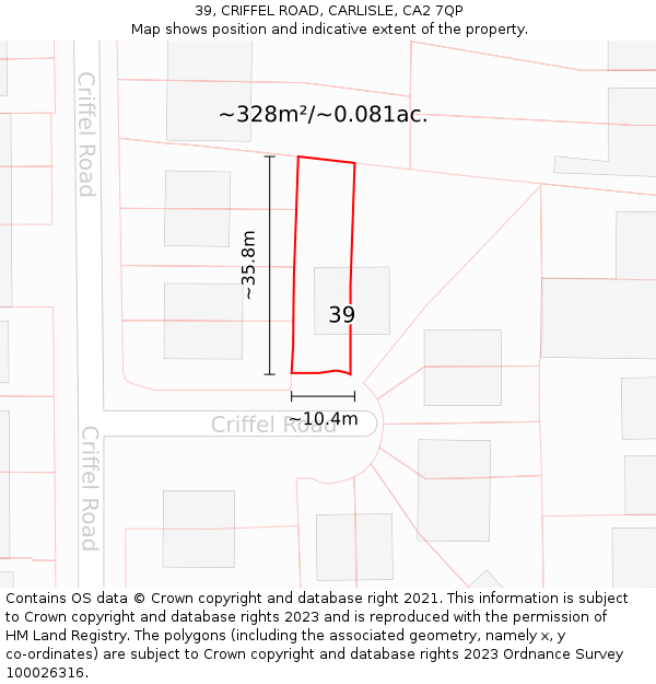 39, CRIFFEL ROAD, CARLISLE, CA2 7QP: Plot and title map