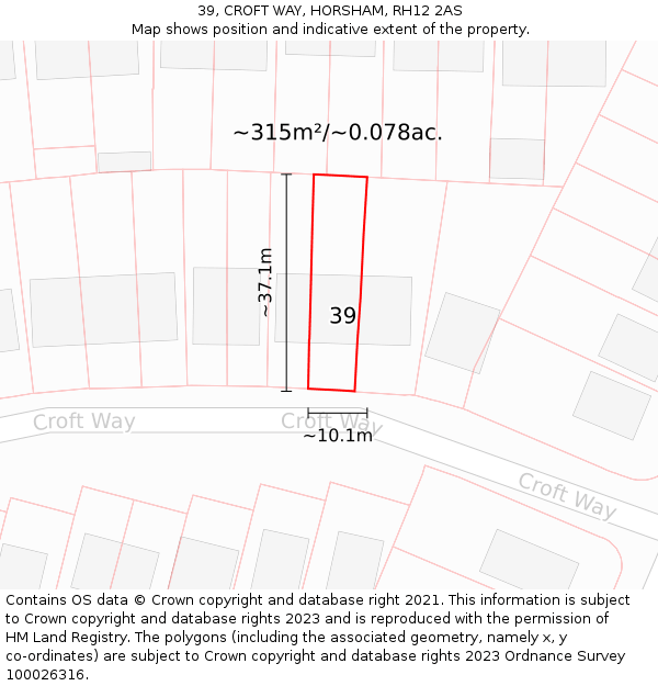 39, CROFT WAY, HORSHAM, RH12 2AS: Plot and title map