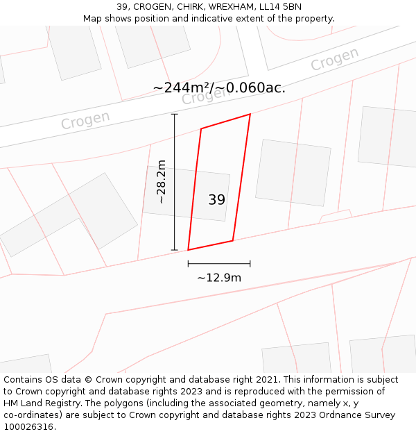 39, CROGEN, CHIRK, WREXHAM, LL14 5BN: Plot and title map