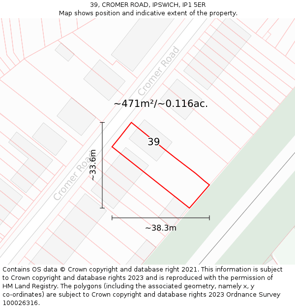 39, CROMER ROAD, IPSWICH, IP1 5ER: Plot and title map