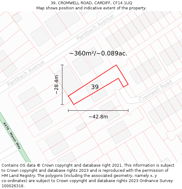 39, CROMWELL ROAD, CARDIFF, CF14 1UQ: Plot and title map