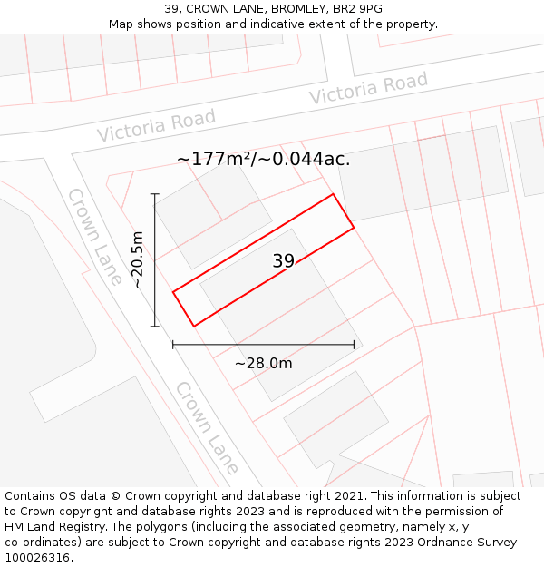 39, CROWN LANE, BROMLEY, BR2 9PG: Plot and title map
