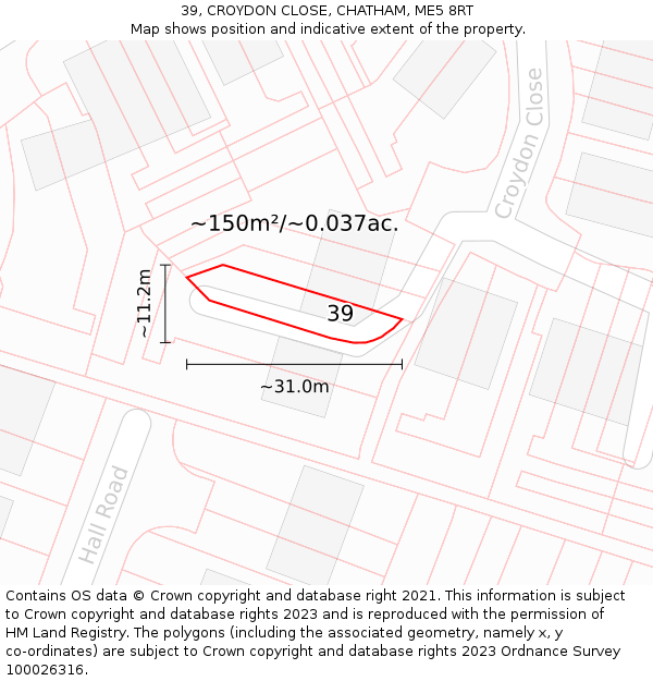 39, CROYDON CLOSE, CHATHAM, ME5 8RT: Plot and title map