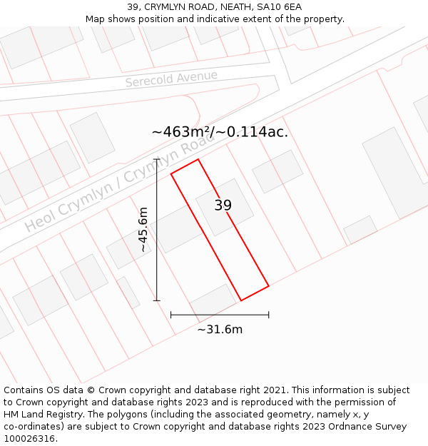 39, CRYMLYN ROAD, NEATH, SA10 6EA: Plot and title map
