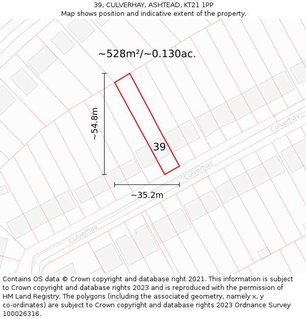 39, CULVERHAY, ASHTEAD, KT21 1PP: Plot and title map