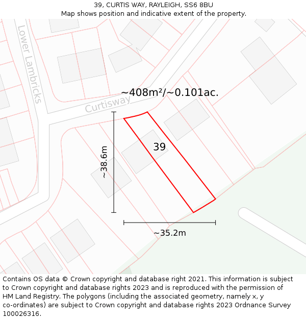39, CURTIS WAY, RAYLEIGH, SS6 8BU: Plot and title map