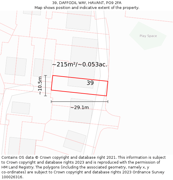39, DAFFODIL WAY, HAVANT, PO9 2FA: Plot and title map