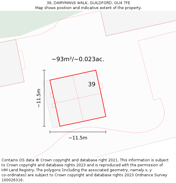 39, DAIRYMANS WALK, GUILDFORD, GU4 7FE: Plot and title map
