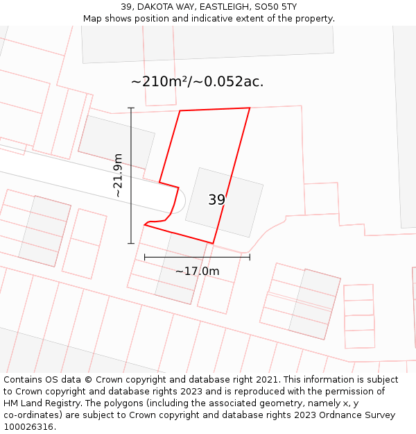 39, DAKOTA WAY, EASTLEIGH, SO50 5TY: Plot and title map