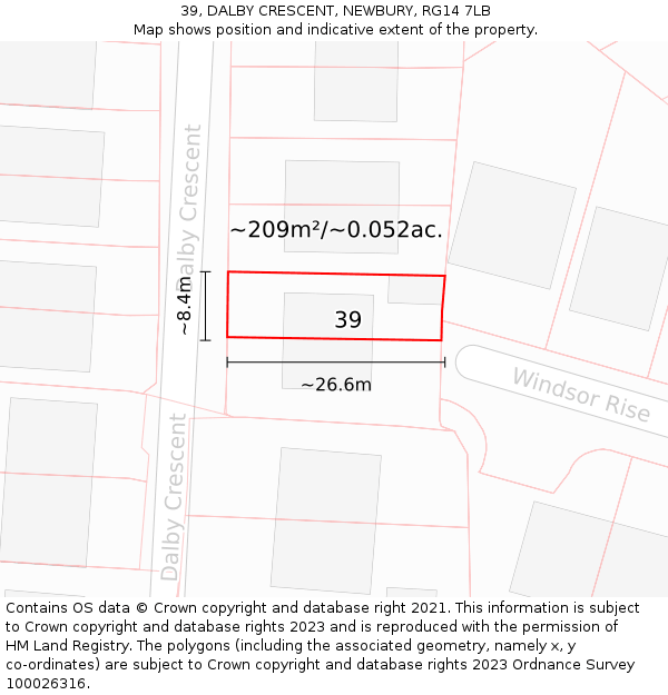 39, DALBY CRESCENT, NEWBURY, RG14 7LB: Plot and title map