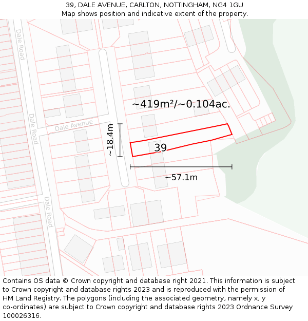 39, DALE AVENUE, CARLTON, NOTTINGHAM, NG4 1GU: Plot and title map