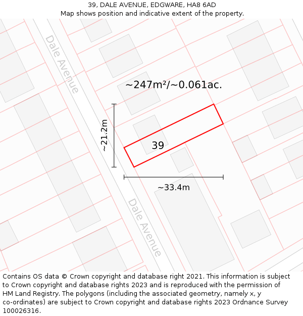 39, DALE AVENUE, EDGWARE, HA8 6AD: Plot and title map