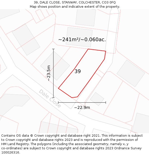 39, DALE CLOSE, STANWAY, COLCHESTER, CO3 0FQ: Plot and title map