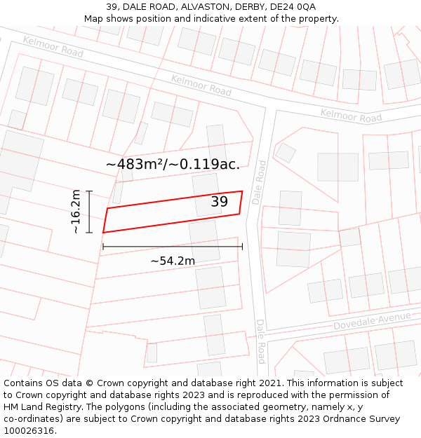 39, DALE ROAD, ALVASTON, DERBY, DE24 0QA: Plot and title map