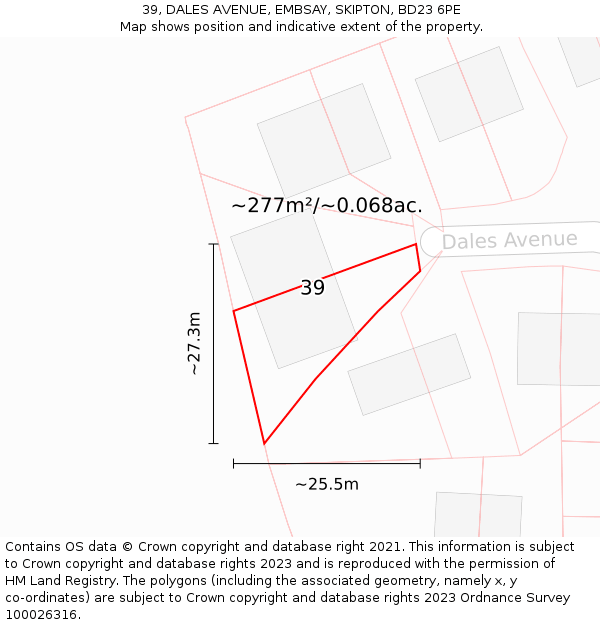 39, DALES AVENUE, EMBSAY, SKIPTON, BD23 6PE: Plot and title map