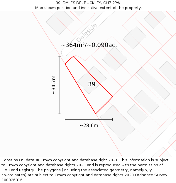 39, DALESIDE, BUCKLEY, CH7 2PW: Plot and title map