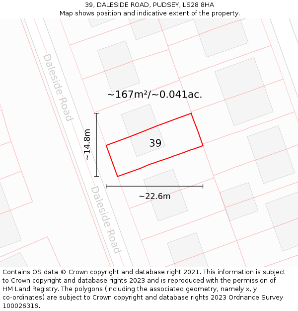 39, DALESIDE ROAD, PUDSEY, LS28 8HA: Plot and title map