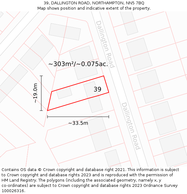 39, DALLINGTON ROAD, NORTHAMPTON, NN5 7BQ: Plot and title map