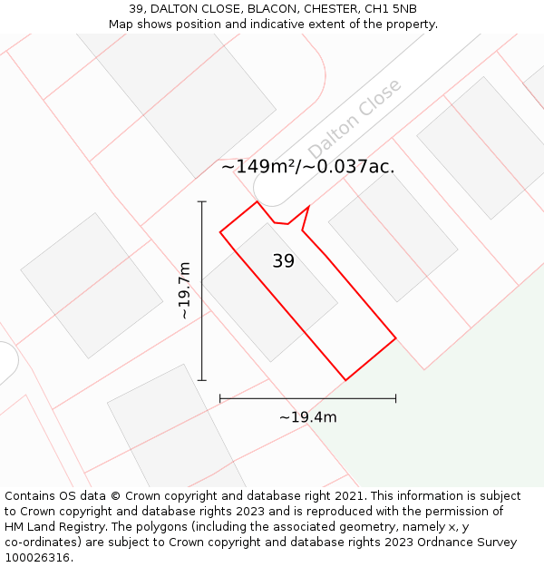 39, DALTON CLOSE, BLACON, CHESTER, CH1 5NB: Plot and title map