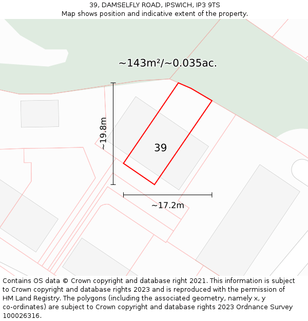 39, DAMSELFLY ROAD, IPSWICH, IP3 9TS: Plot and title map