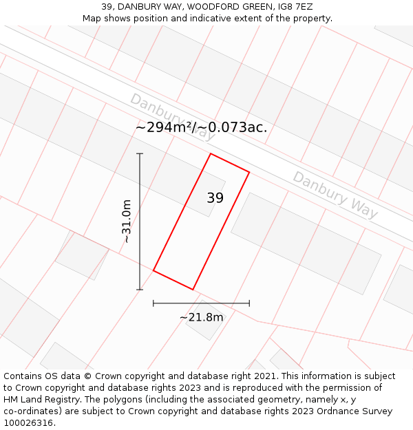 39, DANBURY WAY, WOODFORD GREEN, IG8 7EZ: Plot and title map