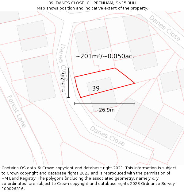 39, DANES CLOSE, CHIPPENHAM, SN15 3UH: Plot and title map