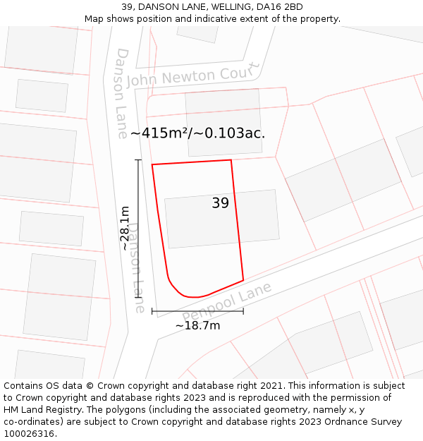 39, DANSON LANE, WELLING, DA16 2BD: Plot and title map