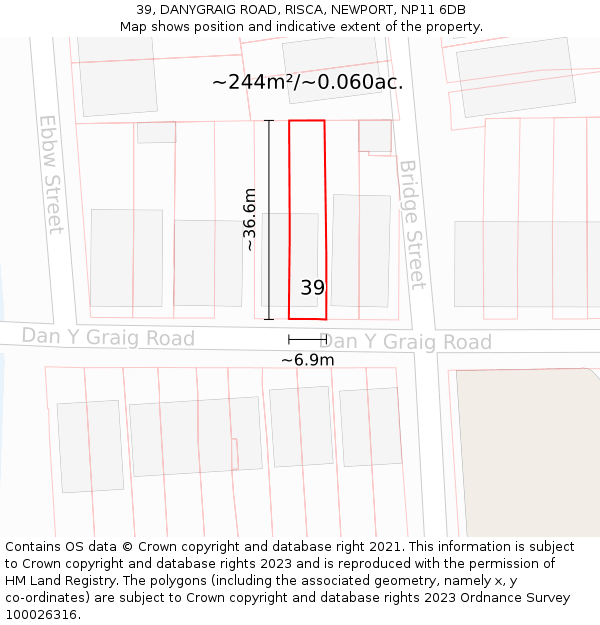 39, DANYGRAIG ROAD, RISCA, NEWPORT, NP11 6DB: Plot and title map