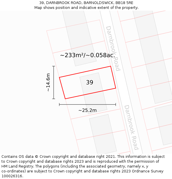 39, DARNBROOK ROAD, BARNOLDSWICK, BB18 5RE: Plot and title map