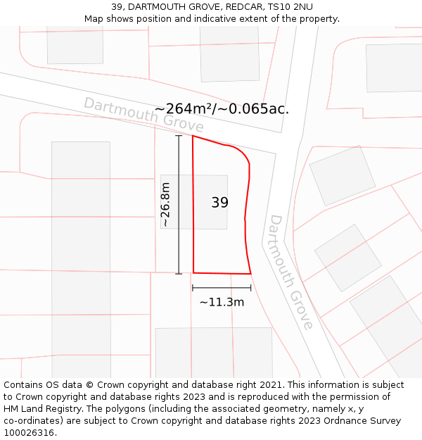 39, DARTMOUTH GROVE, REDCAR, TS10 2NU: Plot and title map