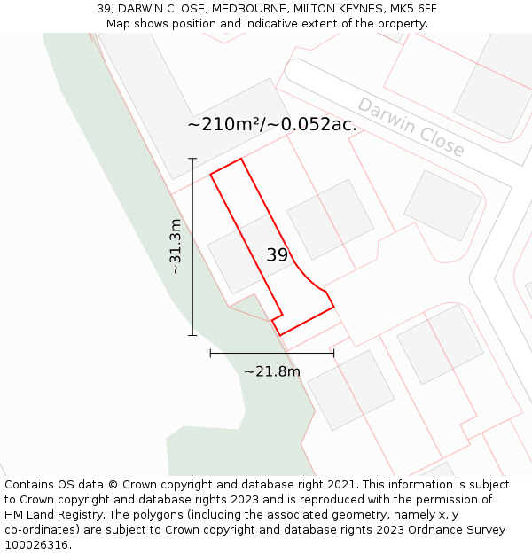 39, DARWIN CLOSE, MEDBOURNE, MILTON KEYNES, MK5 6FF: Plot and title map