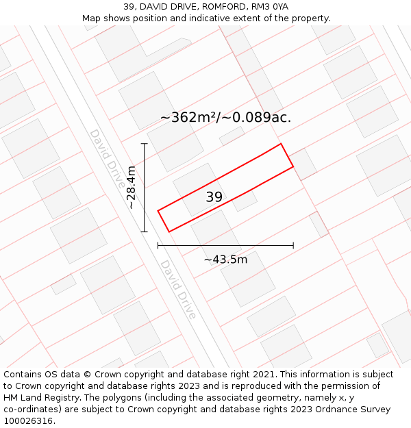 39, DAVID DRIVE, ROMFORD, RM3 0YA: Plot and title map