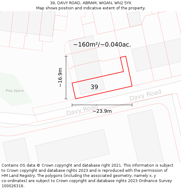 39, DAVY ROAD, ABRAM, WIGAN, WN2 5YX: Plot and title map