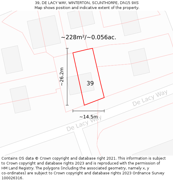 39, DE LACY WAY, WINTERTON, SCUNTHORPE, DN15 9XS: Plot and title map