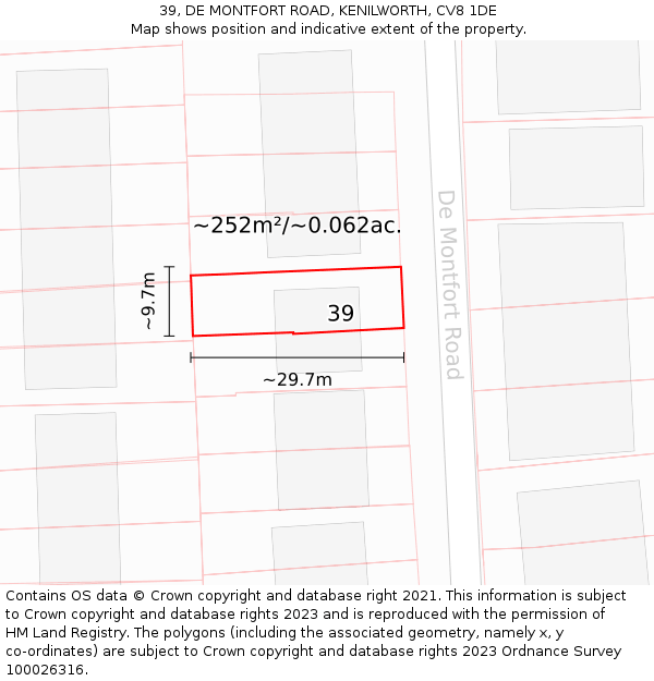 39, DE MONTFORT ROAD, KENILWORTH, CV8 1DE: Plot and title map