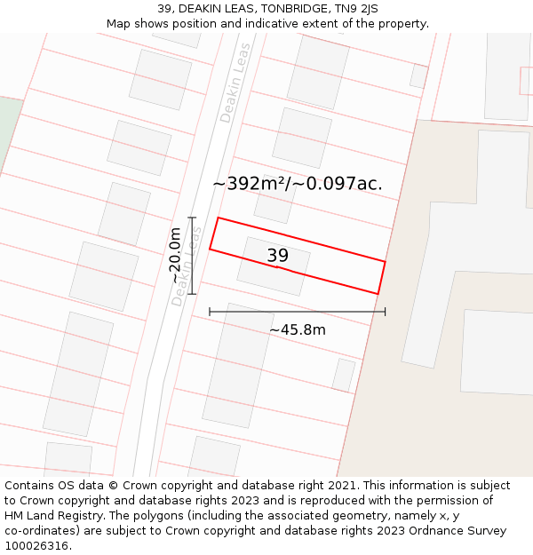 39, DEAKIN LEAS, TONBRIDGE, TN9 2JS: Plot and title map