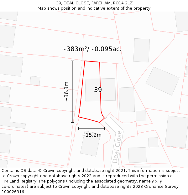 39, DEAL CLOSE, FAREHAM, PO14 2LZ: Plot and title map