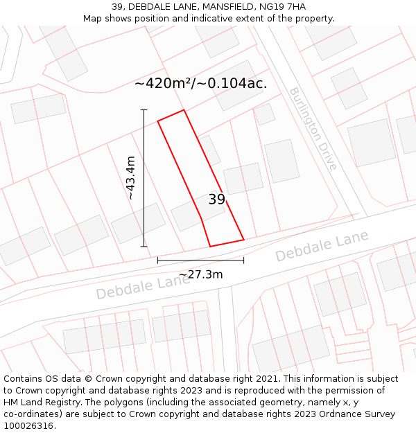 39, DEBDALE LANE, MANSFIELD, NG19 7HA: Plot and title map