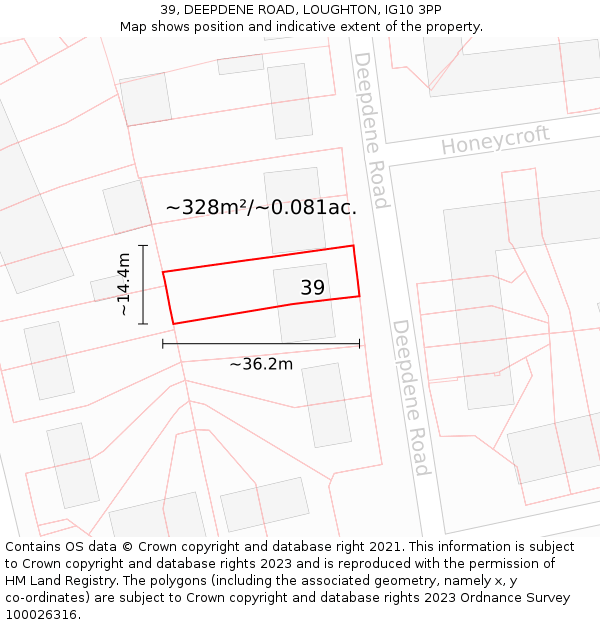 39, DEEPDENE ROAD, LOUGHTON, IG10 3PP: Plot and title map