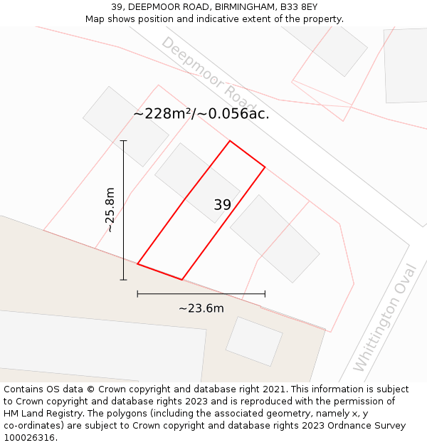 39, DEEPMOOR ROAD, BIRMINGHAM, B33 8EY: Plot and title map