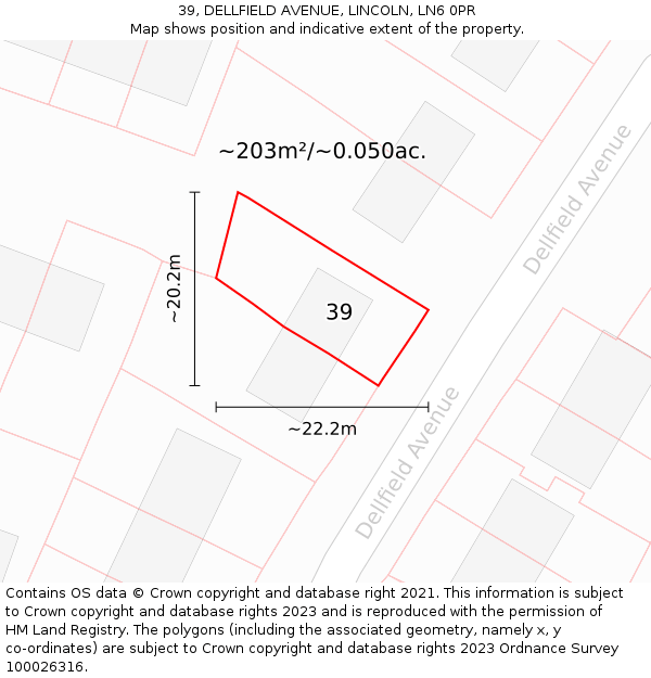 39, DELLFIELD AVENUE, LINCOLN, LN6 0PR: Plot and title map