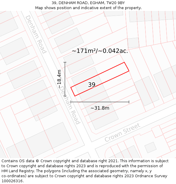 39, DENHAM ROAD, EGHAM, TW20 9BY: Plot and title map