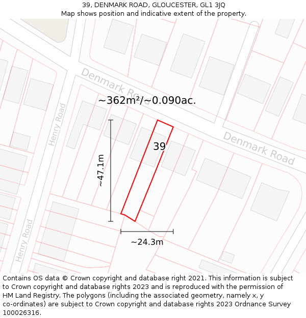 39, DENMARK ROAD, GLOUCESTER, GL1 3JQ: Plot and title map