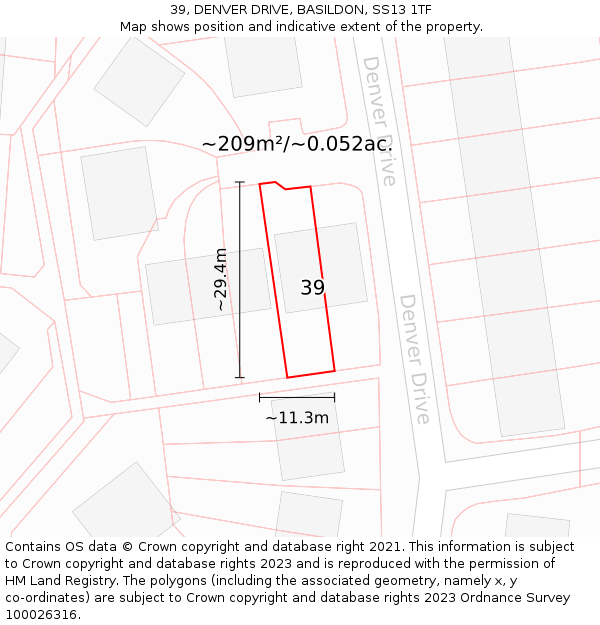 39, DENVER DRIVE, BASILDON, SS13 1TF: Plot and title map